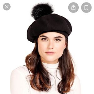Black Beret with Pom Pom 85% Wool